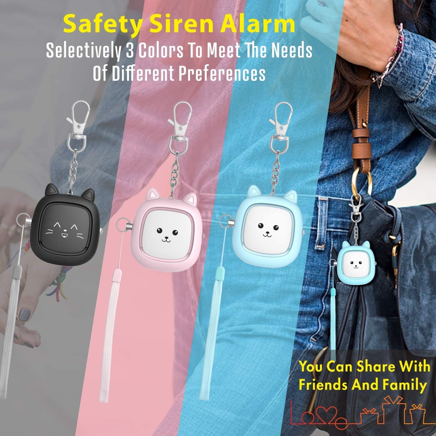 Safe Sound Personal Alarm,  3 Pack 130 Db Loud Siren Song Emergency Self-Defense Security Alarm Keychain with LED Light, Personal Sound Safety Siren for Women, Men, Children, Elderly